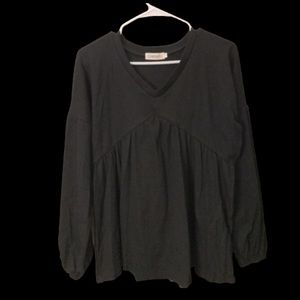 CLARISBELLE Casual V-neck Long Sleeve Flowy Black Blouse